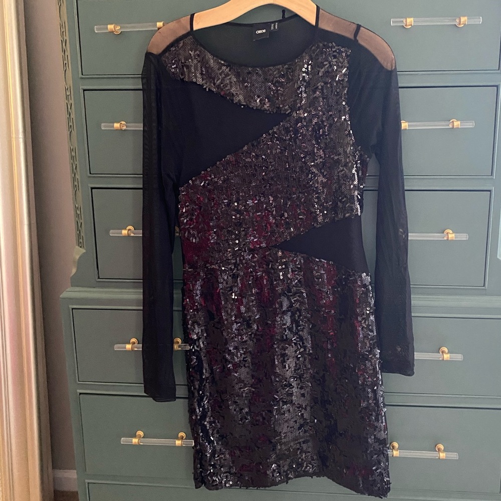 ASOS Black Sequin and Mesh Dress